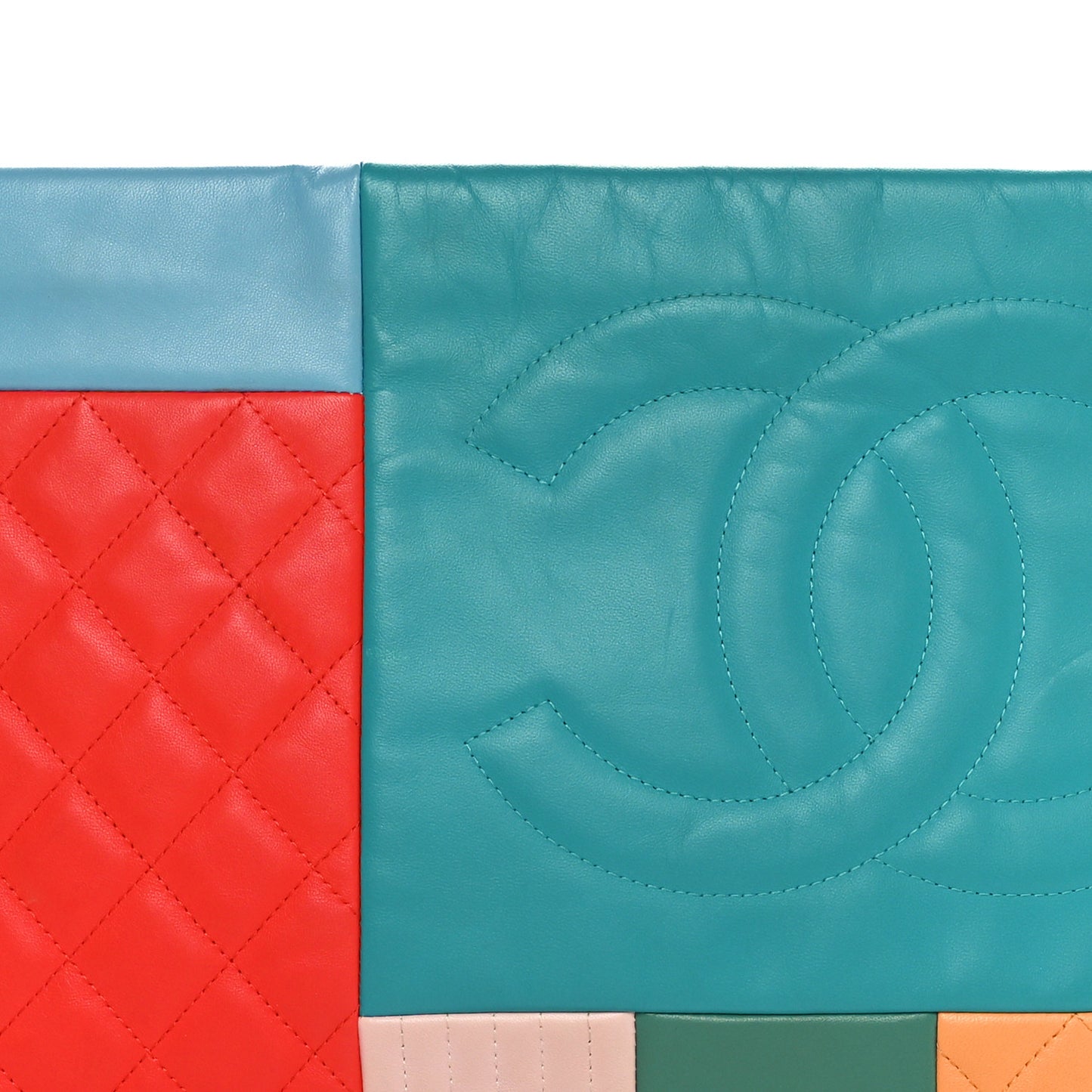 Lambskin Colorblock Cosmetic Case Turquoise Red
