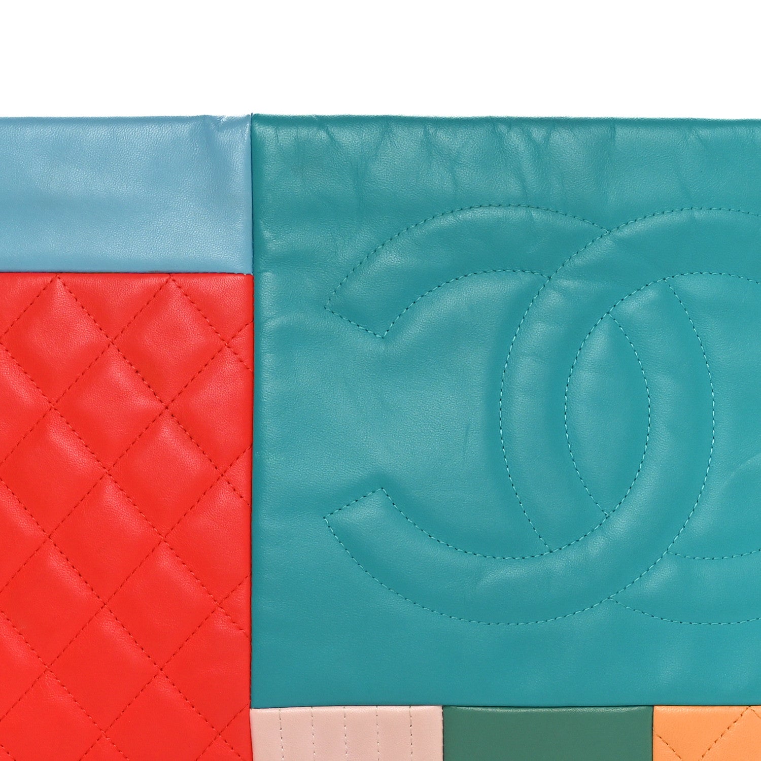 Chanel Lambskin Colorblock Cosmetic Case Turquoise Red 8 of 10