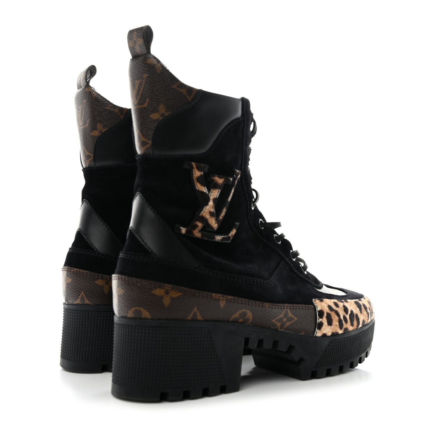 Suede Calfskin Monogram Calf Hair Laureate Platform Desert Boots 39.5 Black