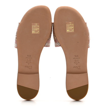 Christian Dior Cotton Laminated Calfskin Strass Embroidered Dway Slide Sandals 37.5 Rose Des Vents 5 of 11