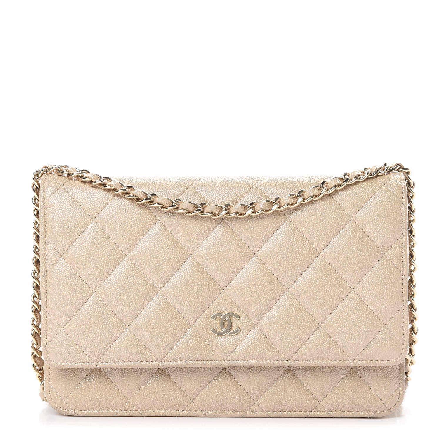 Chanel Iridescent Caviar Quilted Wallet On Chain WOC Beige 1 of 13