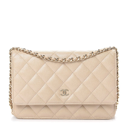 Chanel Iridescent Caviar Quilted Wallet On Chain WOC Beige 1 of 13