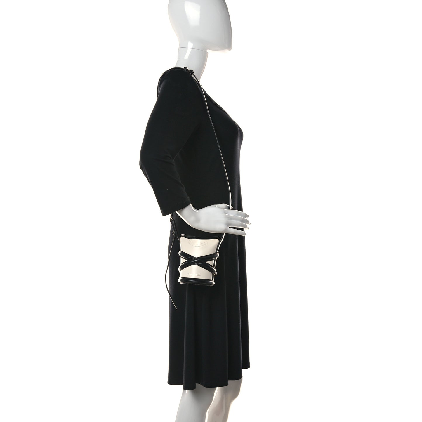 Calfskin Mini Curve Bucket Bag Black White