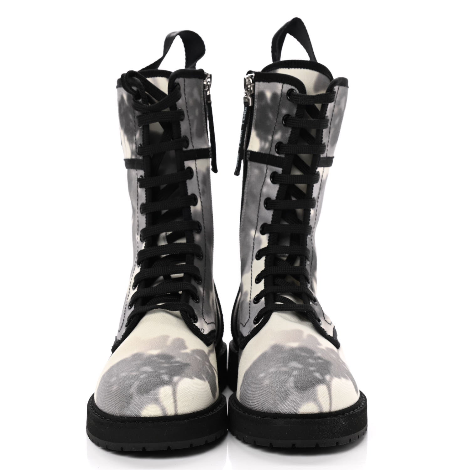 Fendi Canvas Floral Print Logo Bi-Color Womens Biker Boots 37 White Black 2 of 8