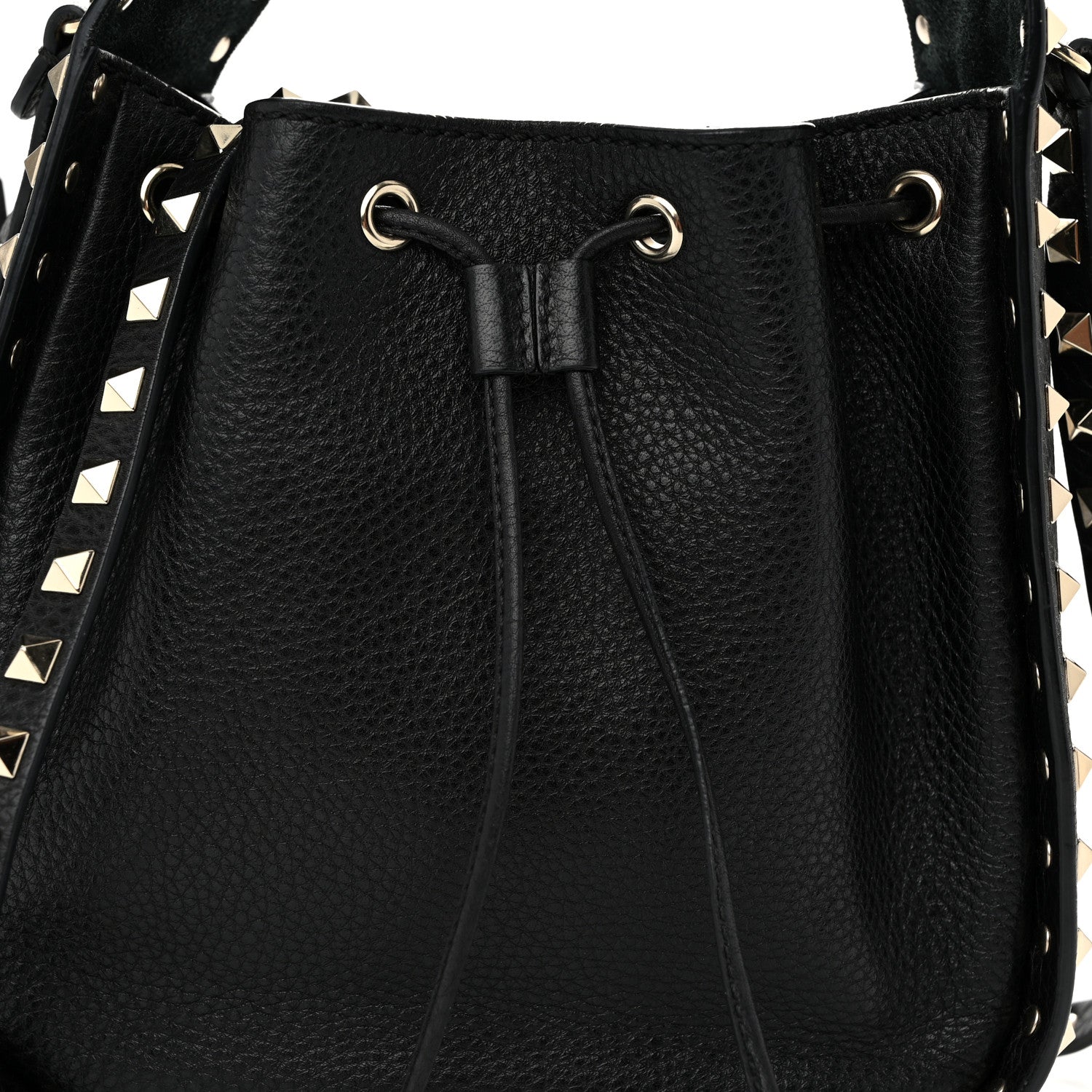 Valentino Garavani Grained Calfskin Rockstud Bucket Bag Black 7 of 9