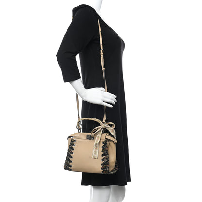 Fendi Nappa Ribbon Lace Up Mini Peekaboo Iconic Satchel Beige 3 of 10