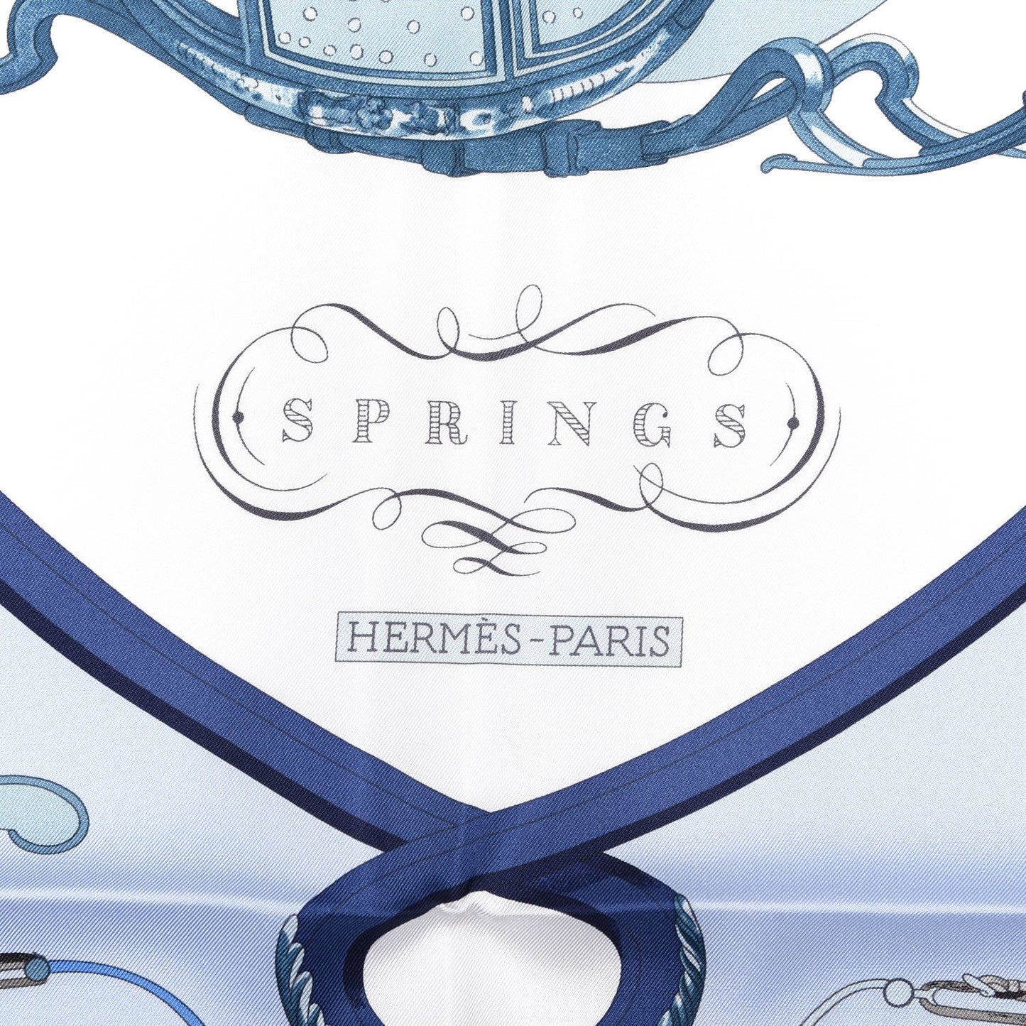 Silk Springs Scarf 90 White Ciel Marine Clair