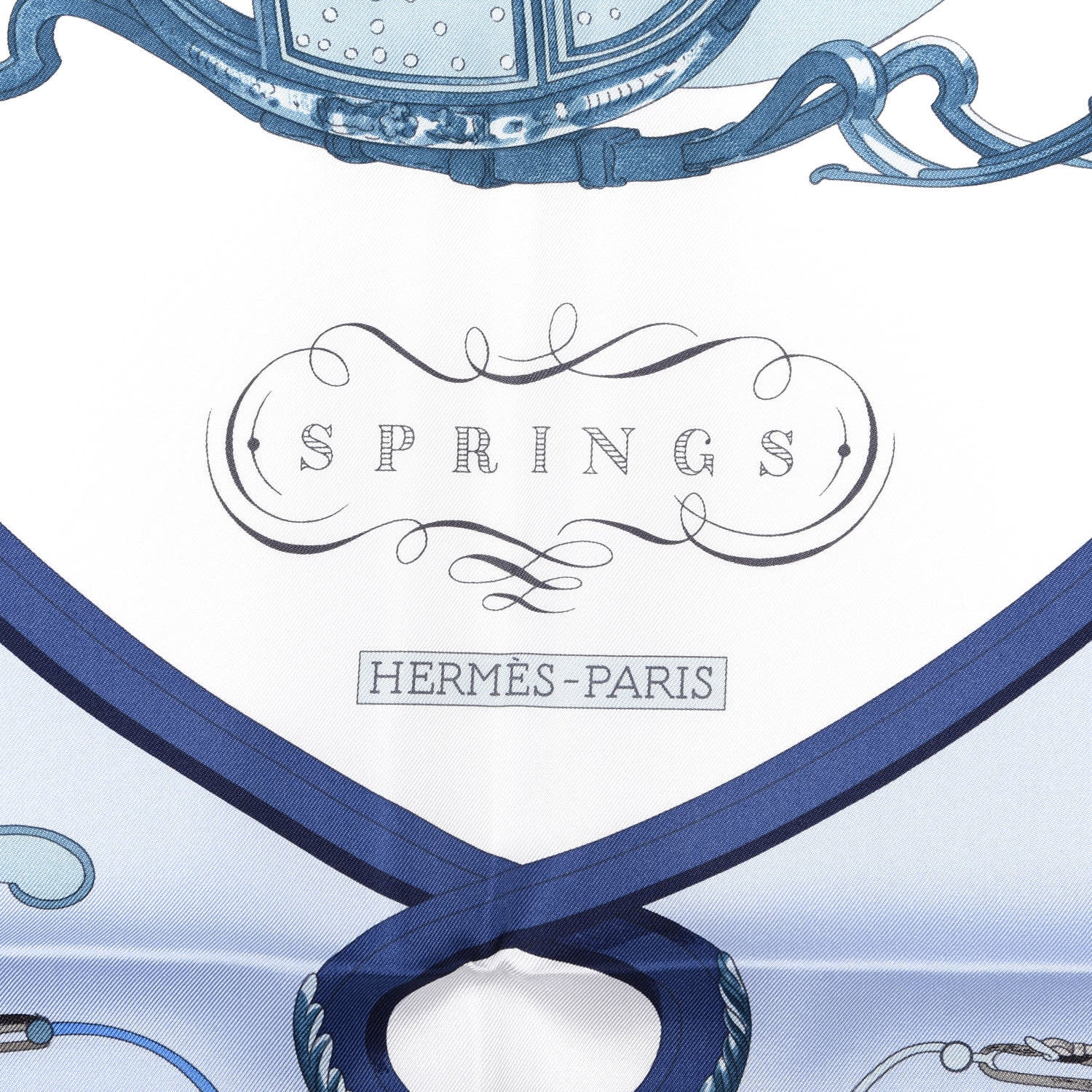 Hermes Silk Springs Scarf 90 White Ciel Marine Clair 4 of 5
