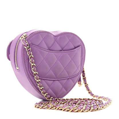 Chanel Lambskin Quilted CC In Love Heart Clutch With Chain Purple 3 of 13