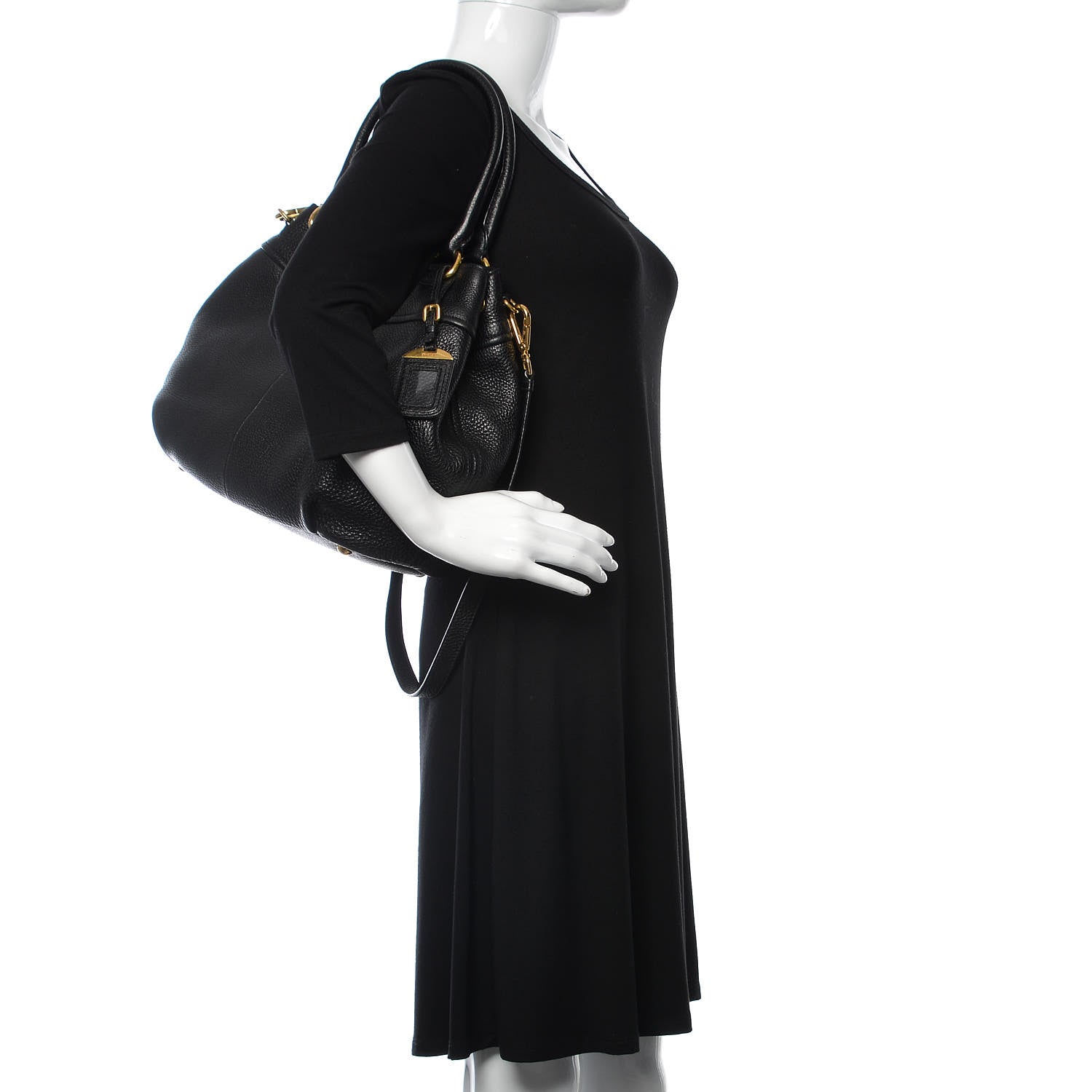 Prada Vitello Daino Shoulder Bag Black 3 of 9