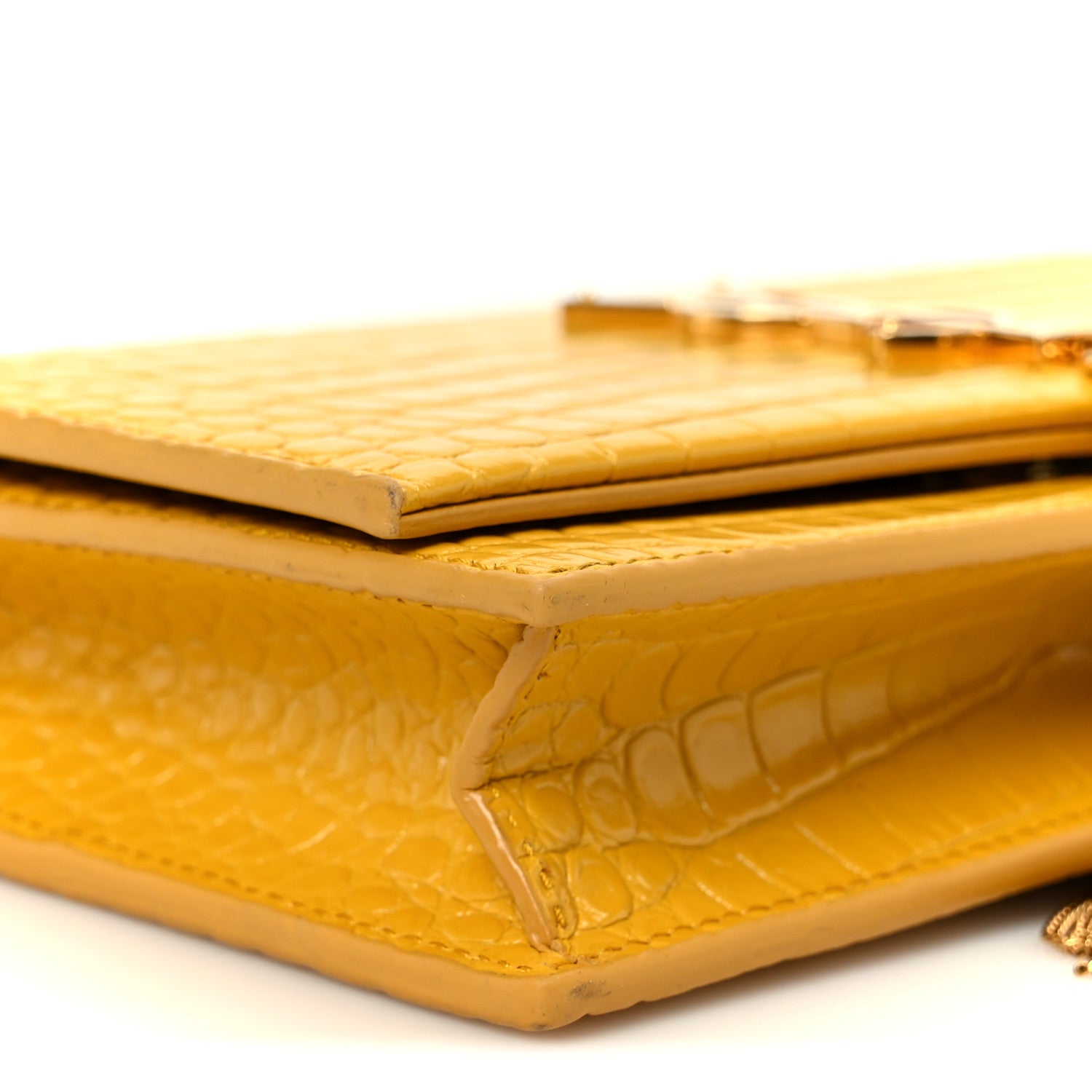 Saint Laurent Calfskin Crocodile Embossed Kate Monogram Tassel Chain Wallet Saffron 8 of 9
