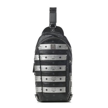 MCM Visetos Spot Medium Sling Bag Black Silver 1 of 12