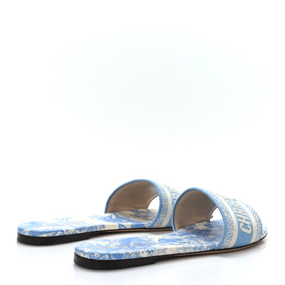 Christian Dior Canvas Toile De Jouy Embroidered Dway Flat Slide Sandals 40 Cornflower 4 of 8