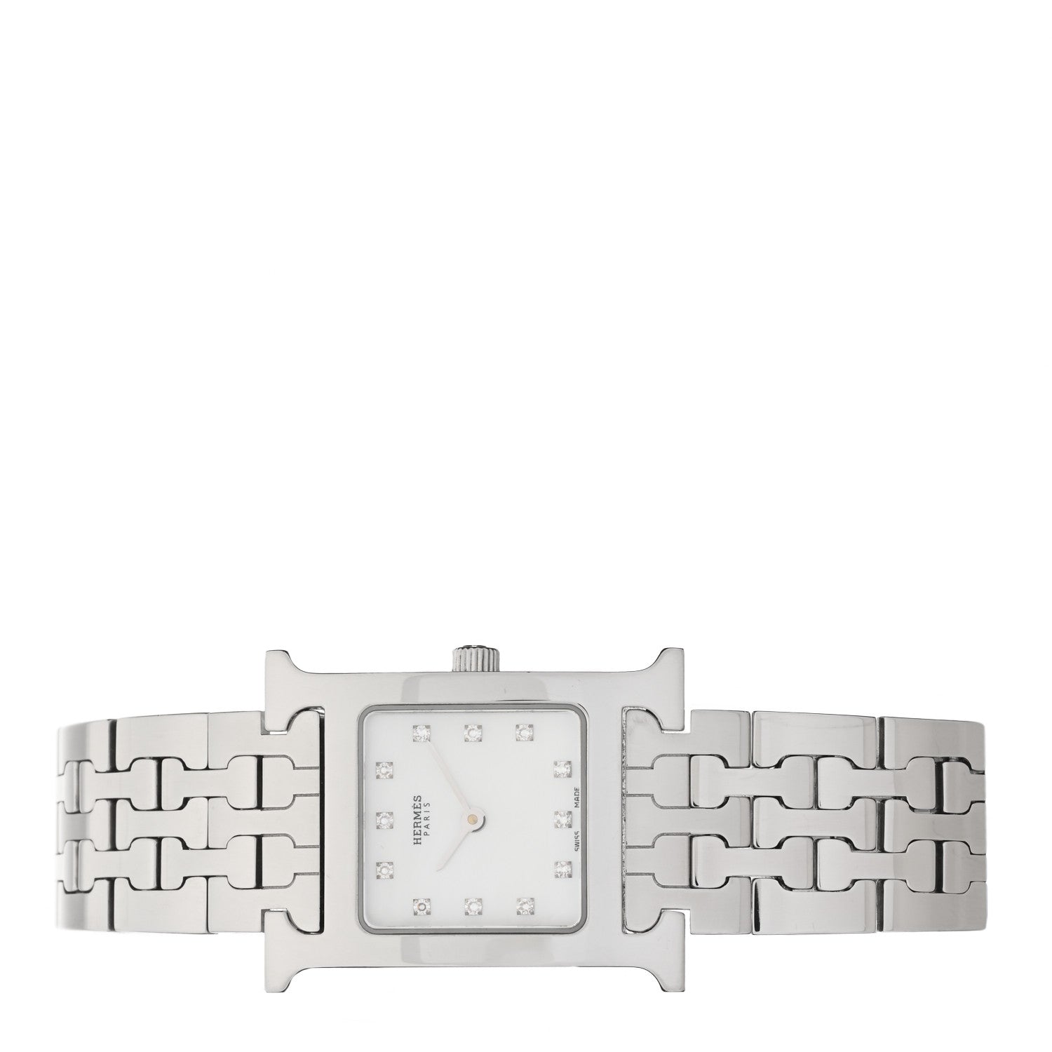Hermes Stainless Steel Diamond Mother of Pearl 21mm Heure H Hour Quartz Watch 2 of 4