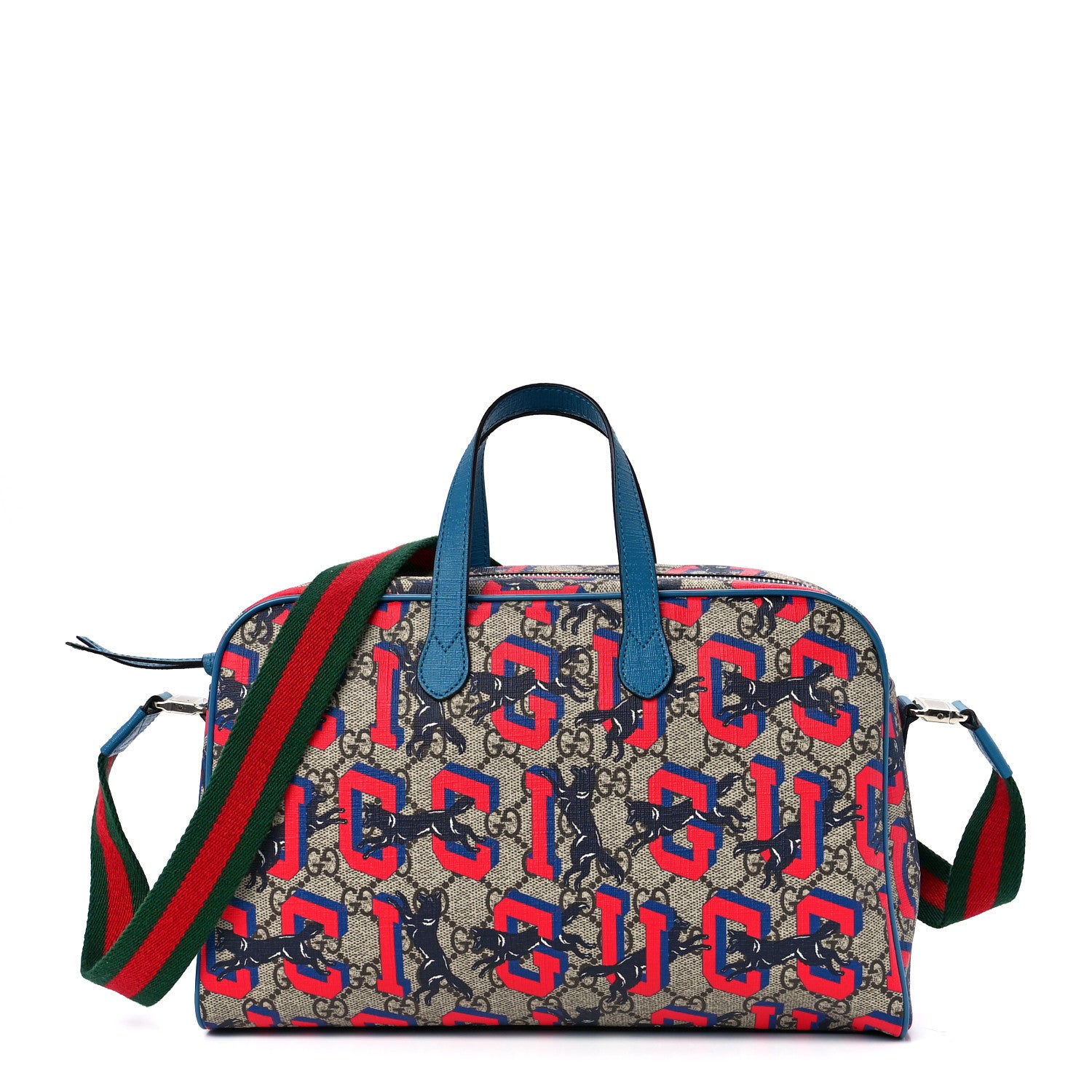 Gucci GG Supreme Monogram Wolves Print Childrens Shoulder Bag Beige Red 1 of 12
