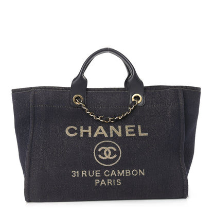 Chanel Lurex Canvas Medium Deauville Tote Navy Blue Gold 1 of 10