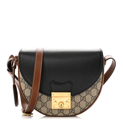 Gucci GG Supreme Monogram Calfskin Small Padlock Messenger Shoulder Bag Beige Black Cuir 1 of 11