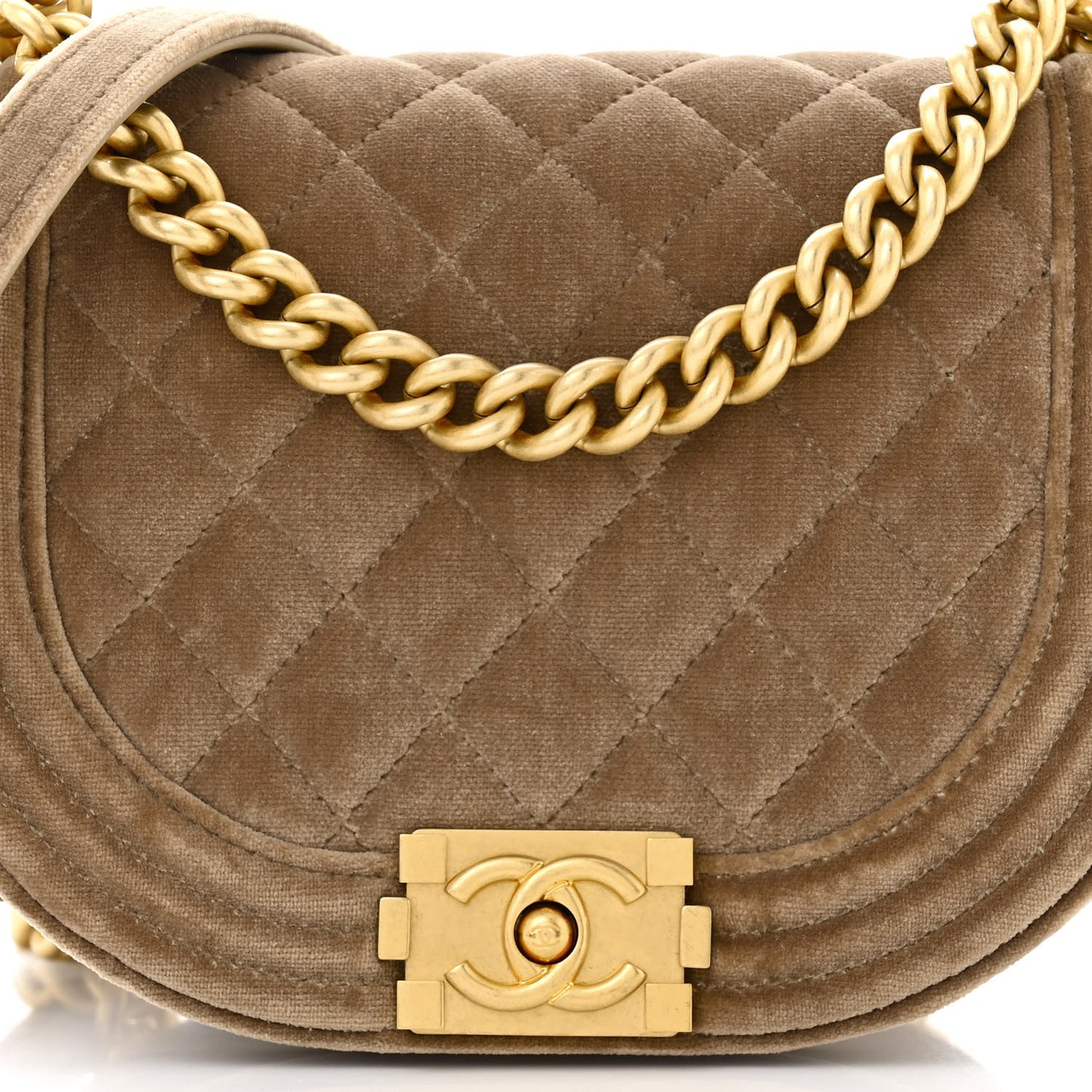 Velvet Quilted Small Boy Messenger Bag Beige