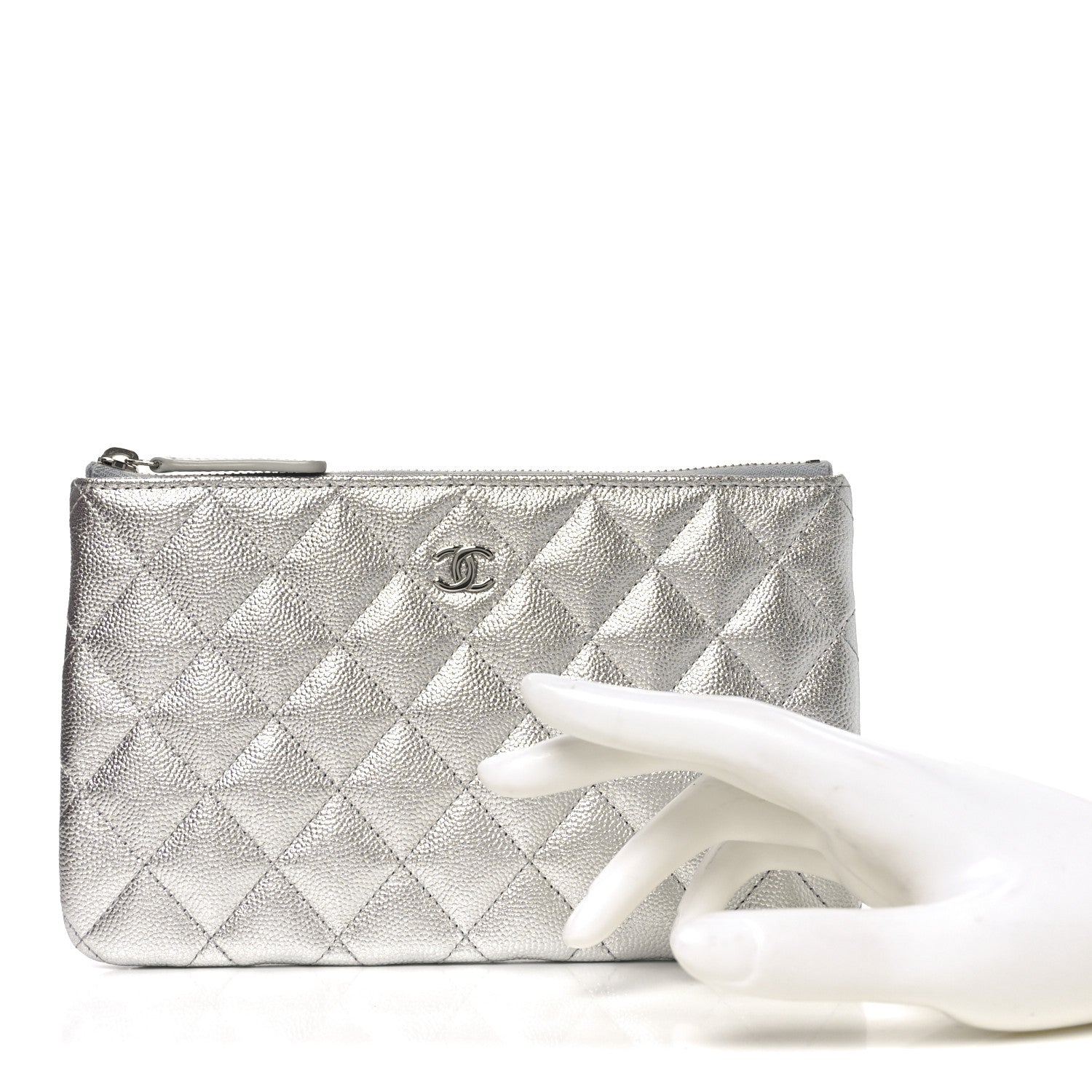 Chanel Metallic Caviar Quilted Small Zipped Pouch Silvery 2 of 8