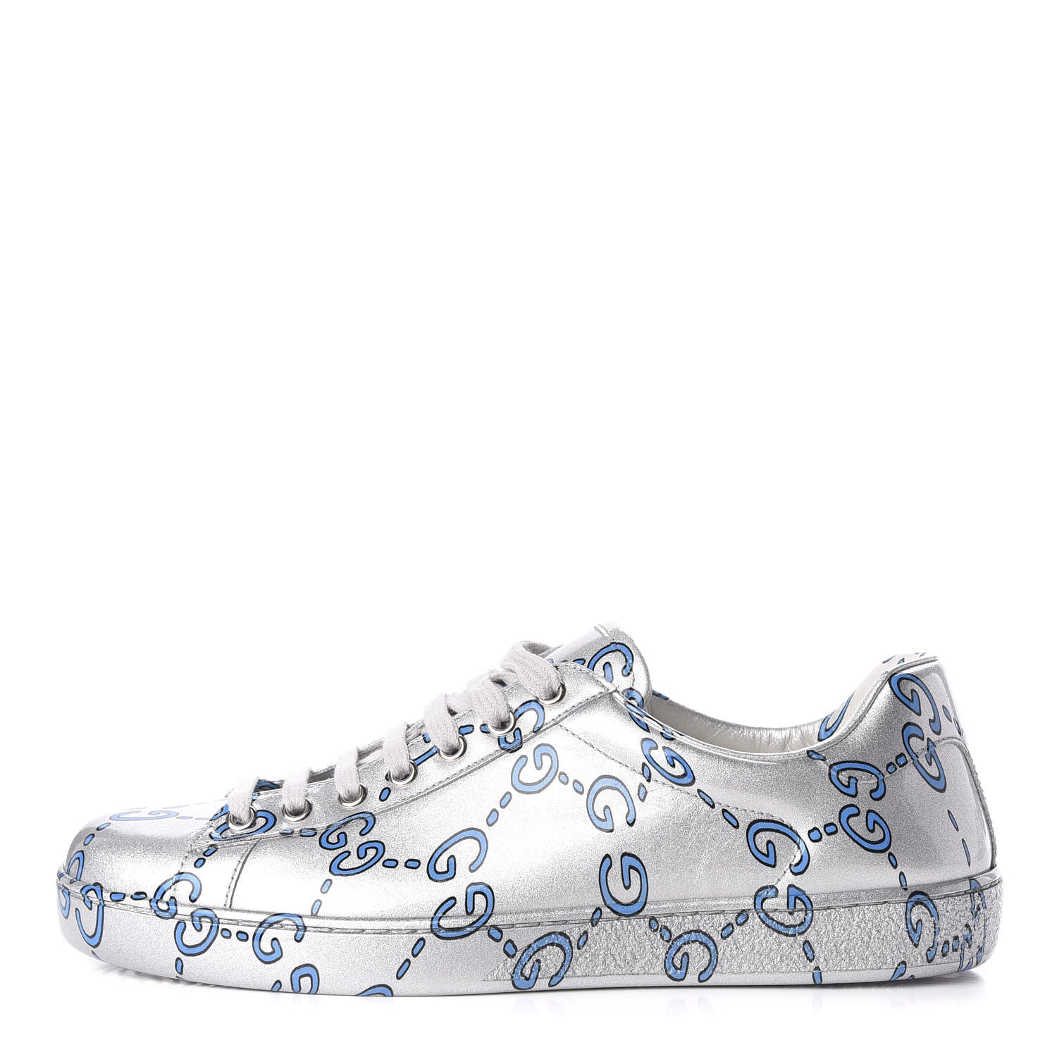 Gucci Miro Rubber Wax GucciGhost Print Mens New Ace Sneakers 7 Silver 1 of 9