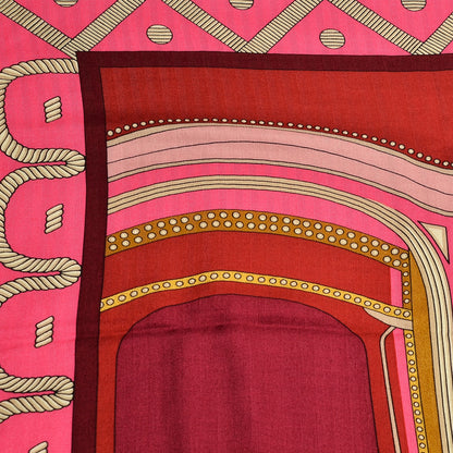Hermes Cashmere Silk Balade En Berline Shawl 140 Fuchsia Orange Rose Pale 6 of 7