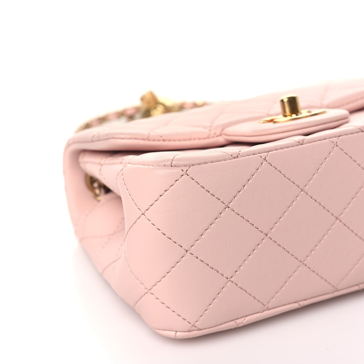 Lambskin Quilted Mini Pearl Crush Flap Light Pink