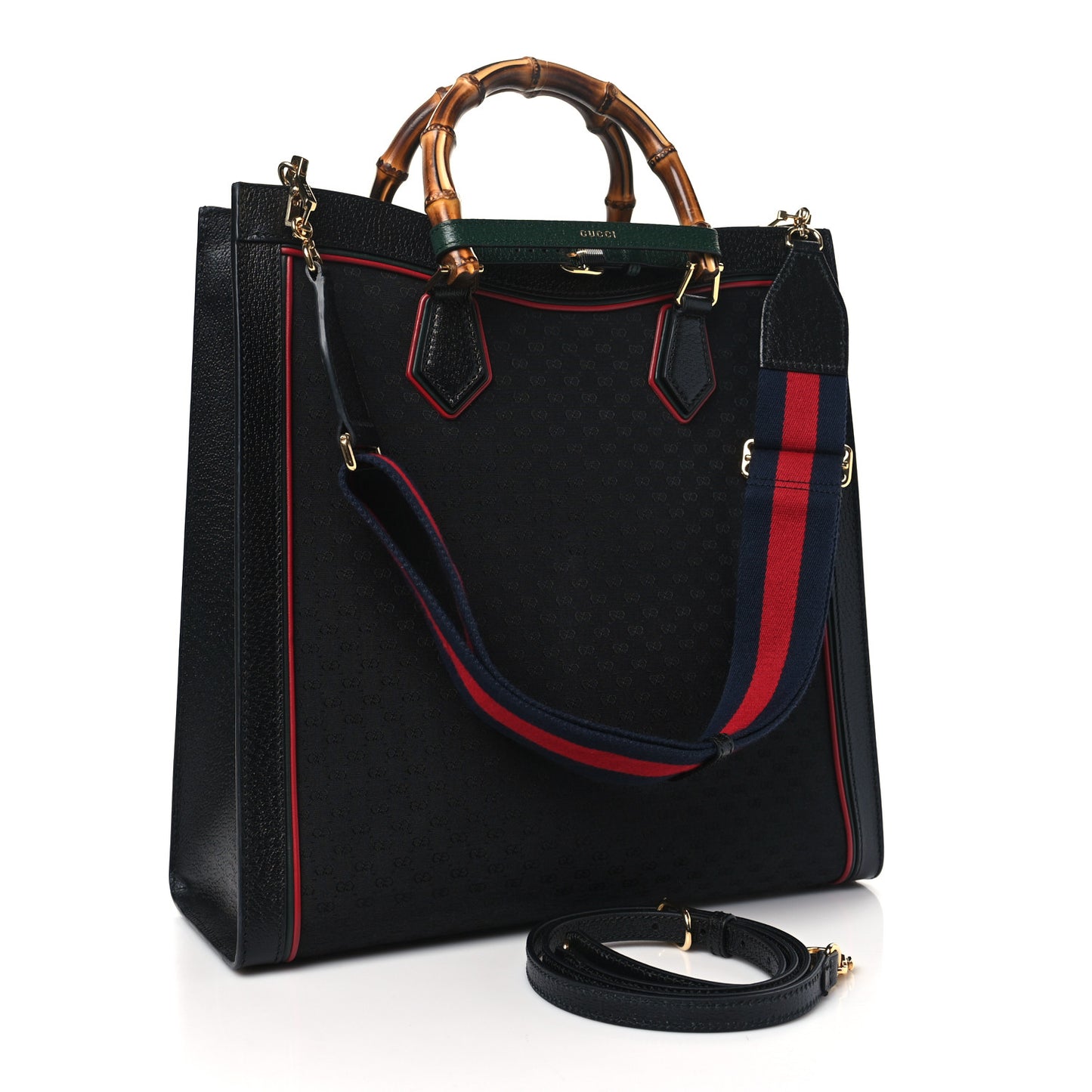 Mini Vintage GG Supreme Monogram Textured Dollar Calfskin Web Large Diana Tote Bag Black