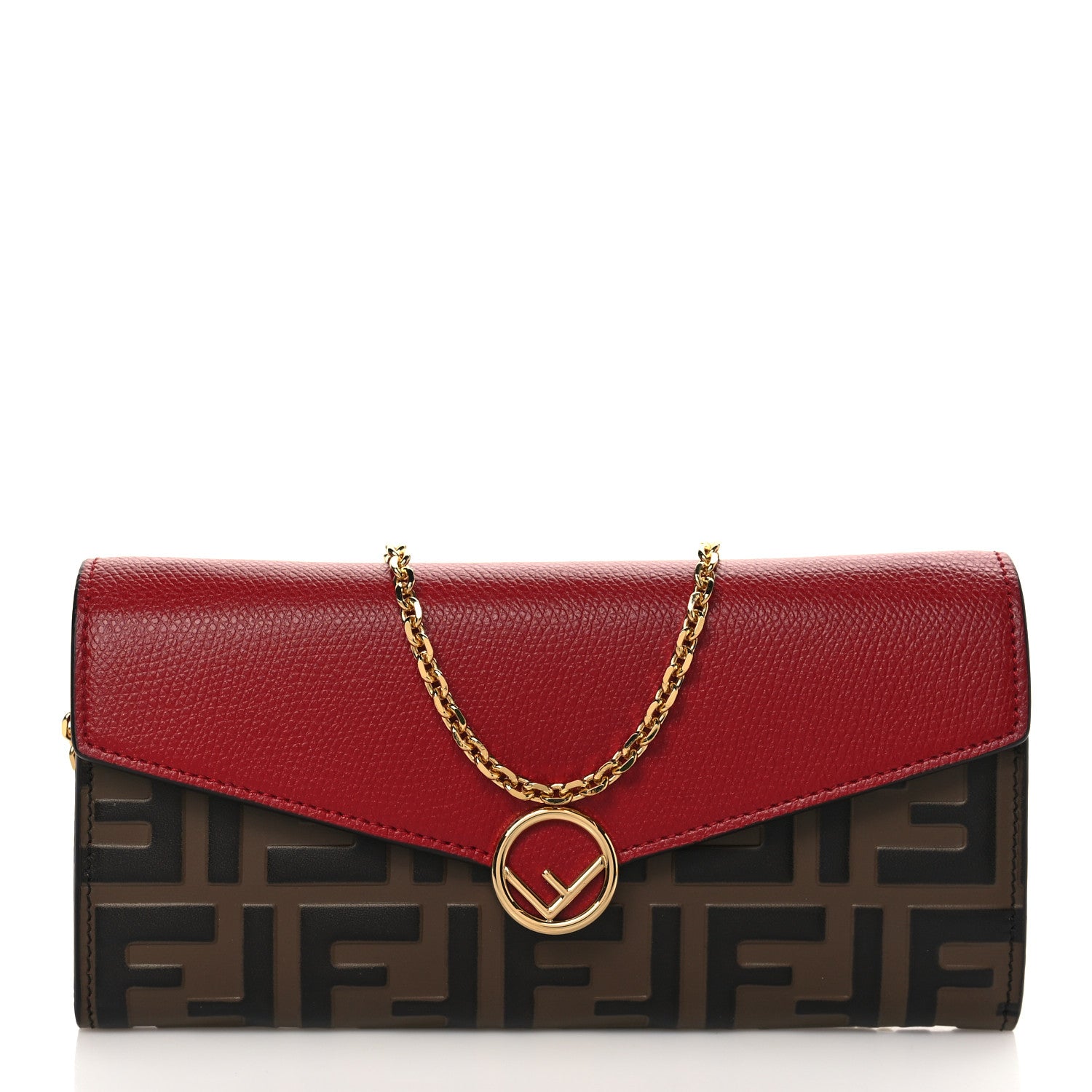 Fendi Vitello Cruise F is Fendi Bi-Color FF 1974 Embossed Continental Envelope Wallet On Chain Maya Black Fragola 1 of 8