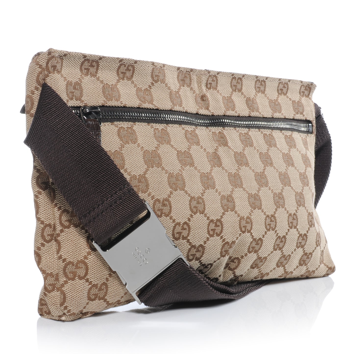 GG Monogram Web Double Pocket Belt Bag Ebony