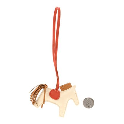 Hermes Milo Lambskin Grigri Rodeo Horse Bag Charm PM Craie Sesame Cornaline 3 of 12