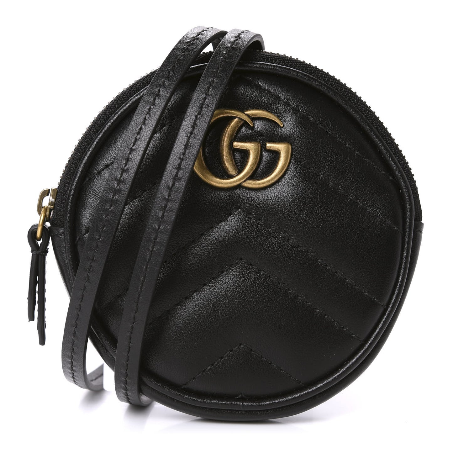 Calfskin Matelasse GG Marmont Round Mini Bag Black