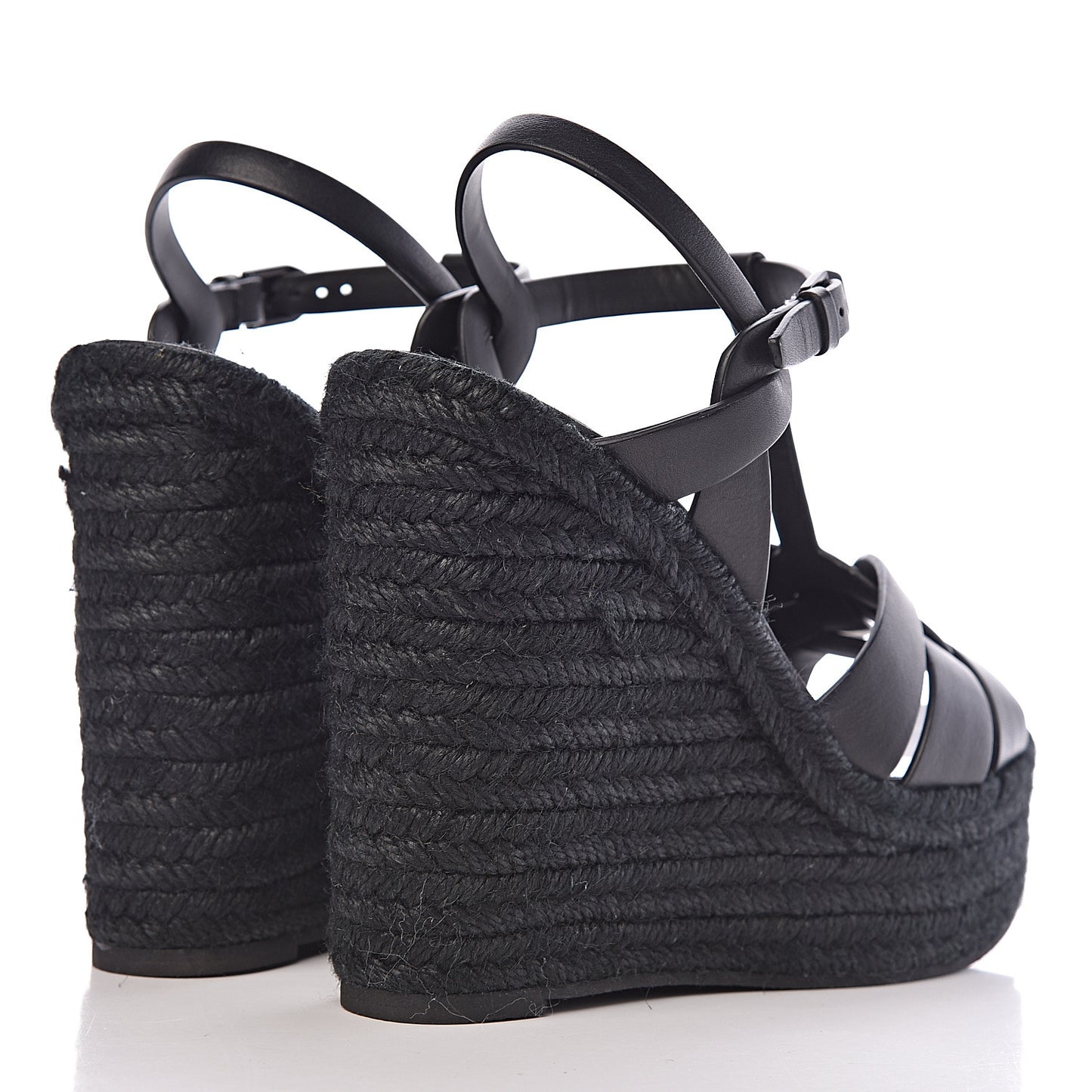 Calfskin Tribute 95 Platform Espadrille Wedge Sandals 38.5 Black