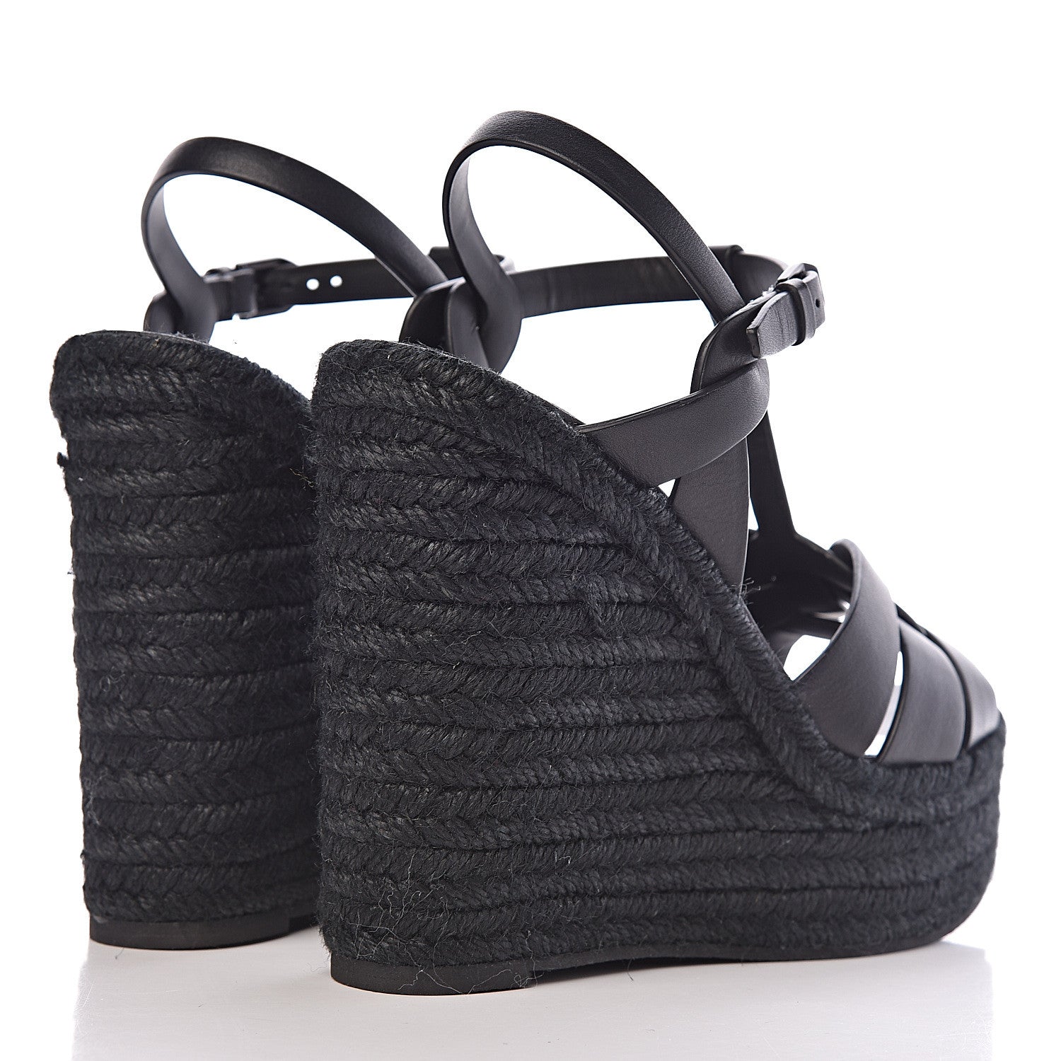 Saint Laurent Calfskin Tribute 95 Platform Espadrille Wedge Sandals 38.5 Black 4 of 9