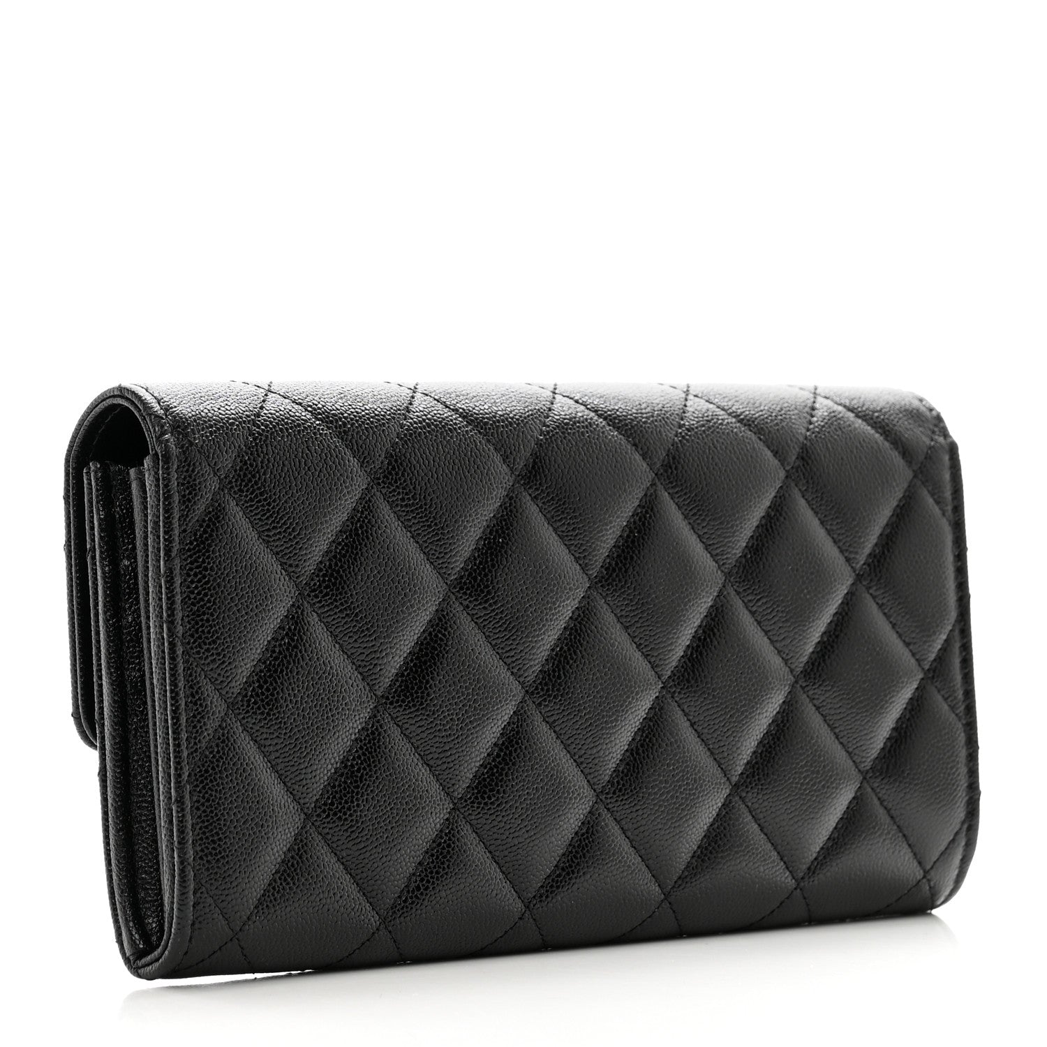 Chanel Caviar Quilted Studded CC Large Gusset Flap Wallet Black 2 of 9