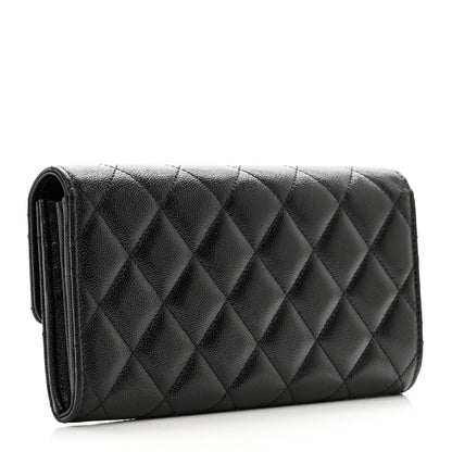 Chanel Caviar Quilted Studded CC Large Gusset Flap Wallet Black 2 of 9