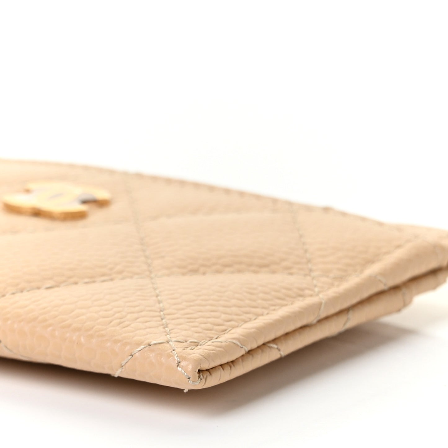 Caviar Quilted Card Holder Beige