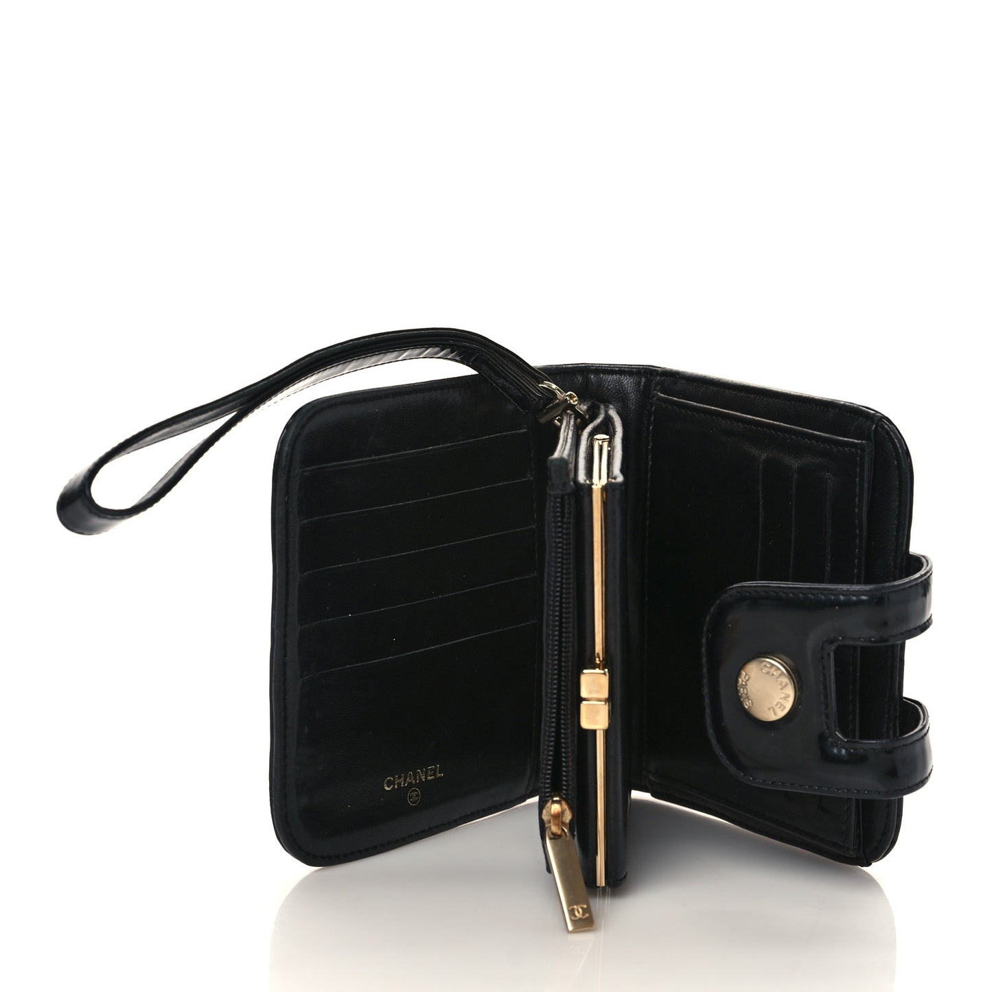 Patent Square Quilted CC Wristlet Wallet Black