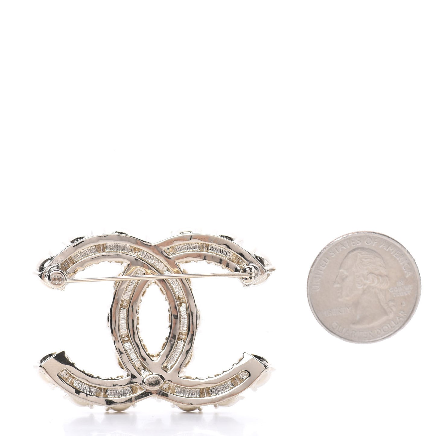 Crystal Pearl CC Dazzling Domino Brooch Gold Black