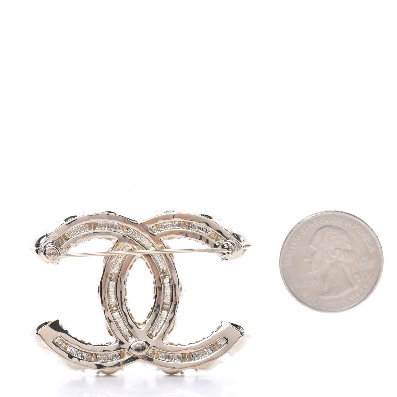 Chanel Crystal Pearl CC Dazzling Domino Brooch Gold Black 2 of 4