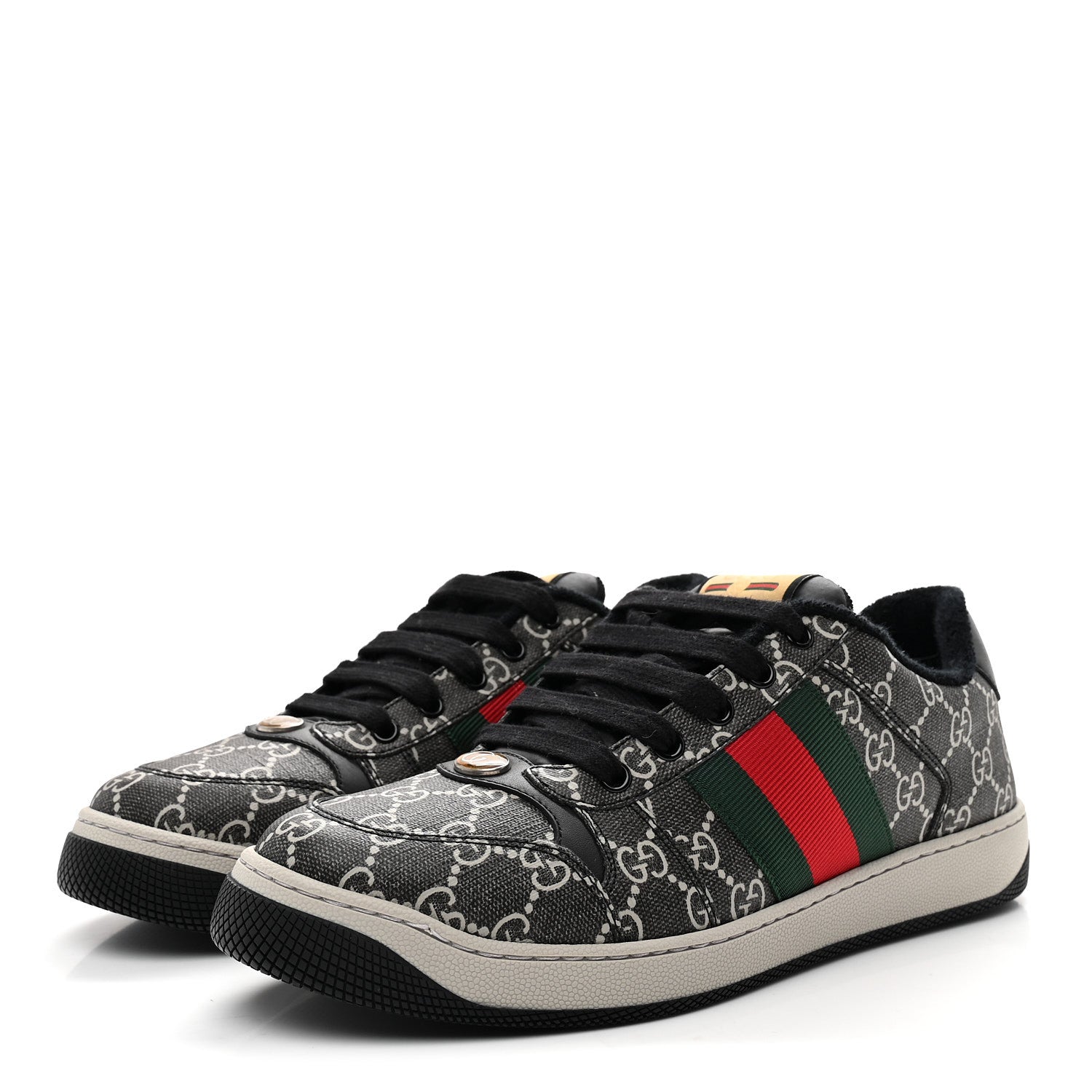 Gucci GG Supreme Monogram Miro Soft Calfskin Web Mens Screener Sneakers 8.5 Black Grey Sky 4 of 10