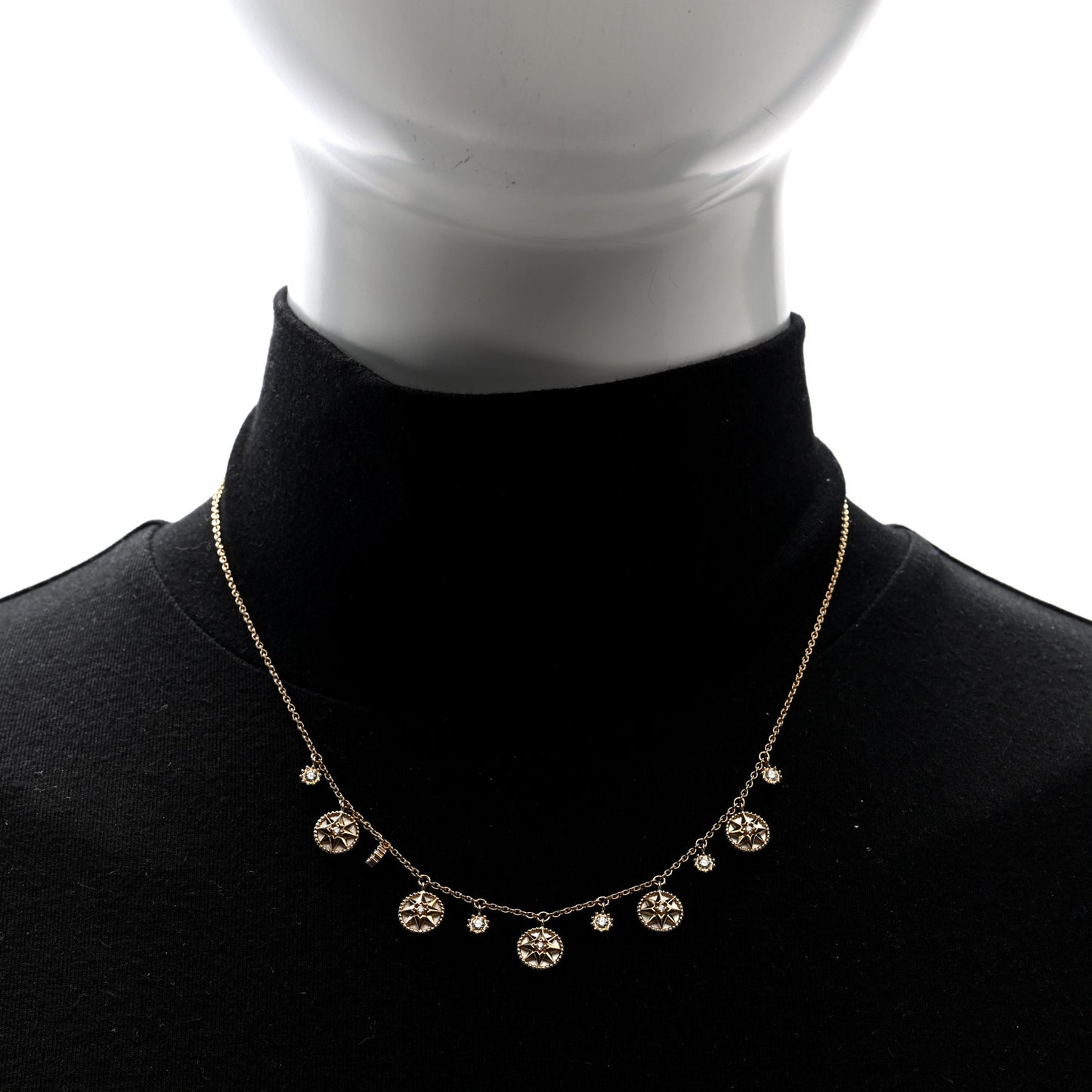 18K Yellow Gold Diamond Mother of Pearl Rose Des Vents 5-Station Necklace