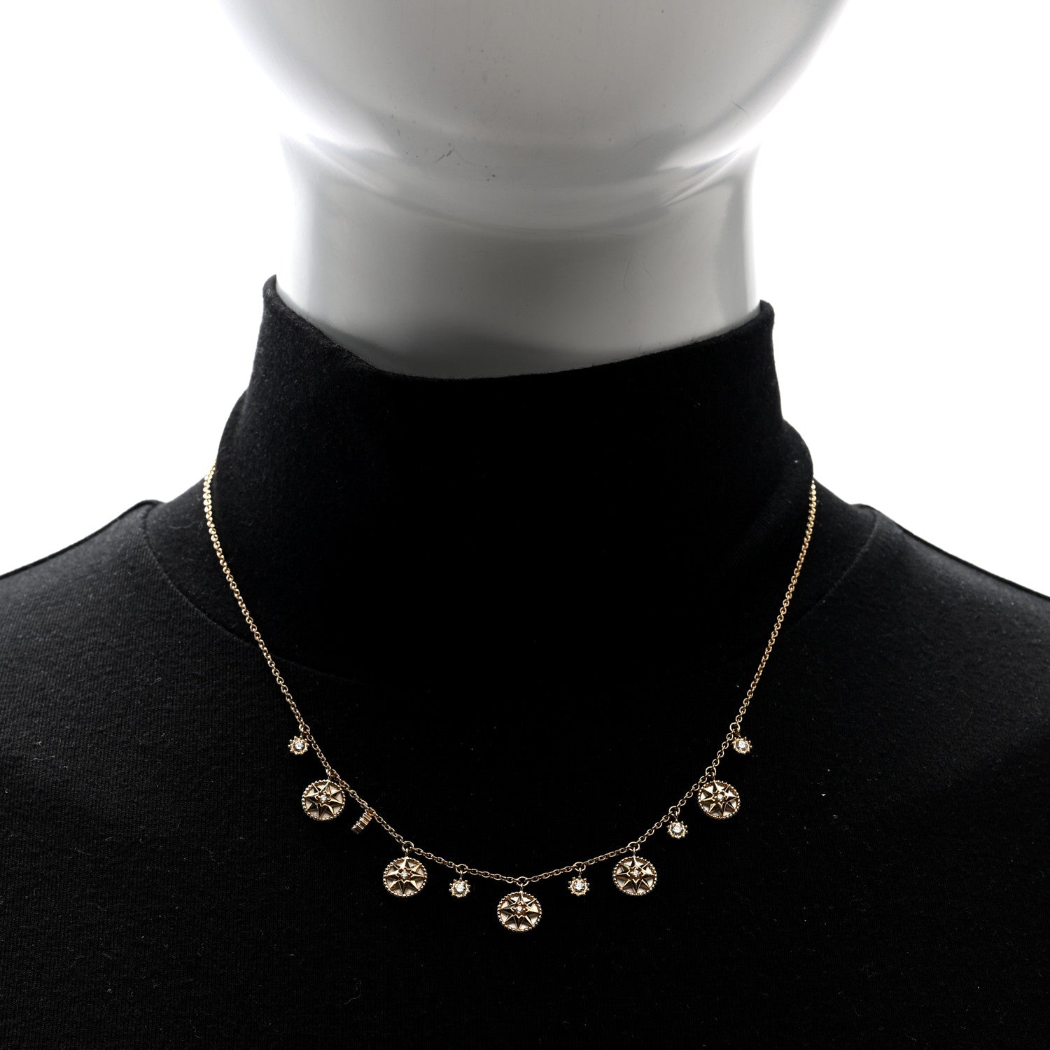 Christian Dior 18K Yellow Gold Diamond Mother of Pearl Rose Des Vents 5-Station Necklace 2 of 4