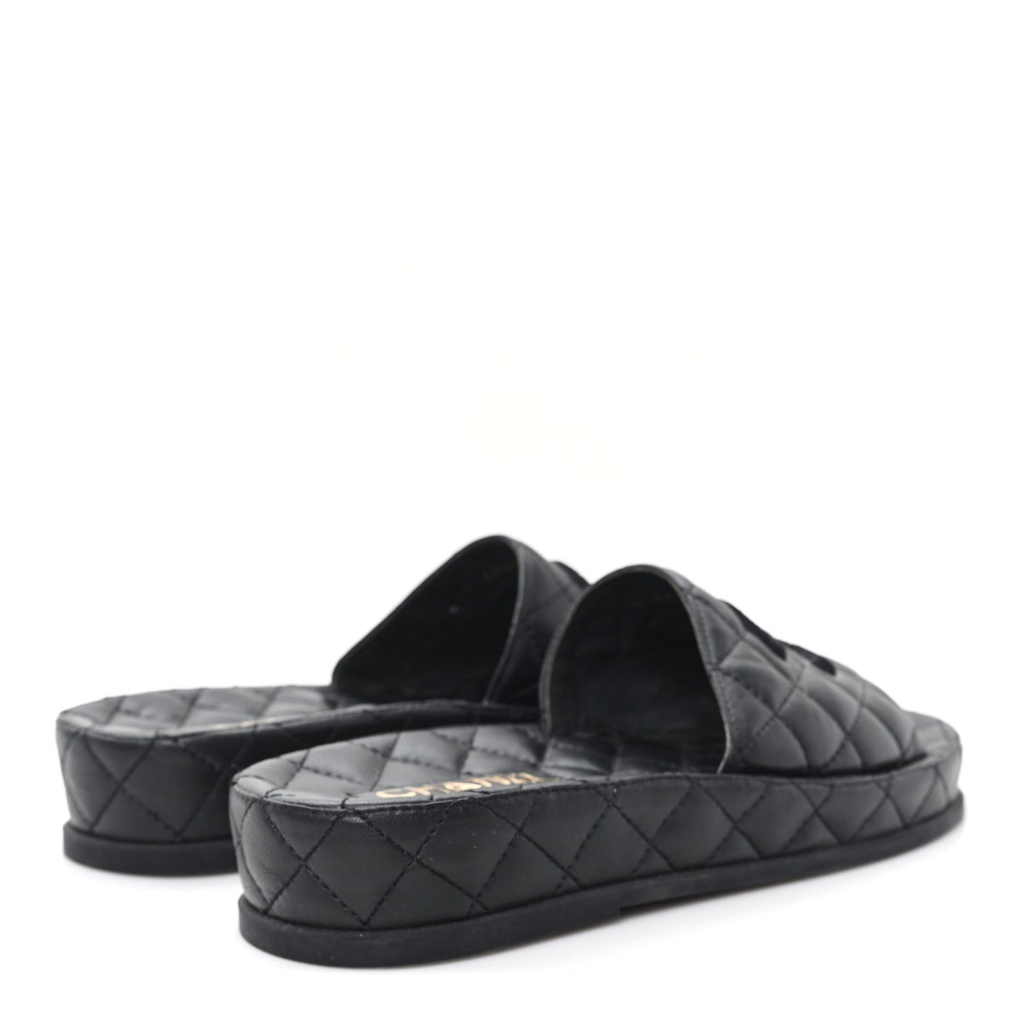 Lambskin Quilted CC Mules Sandals 37 Black