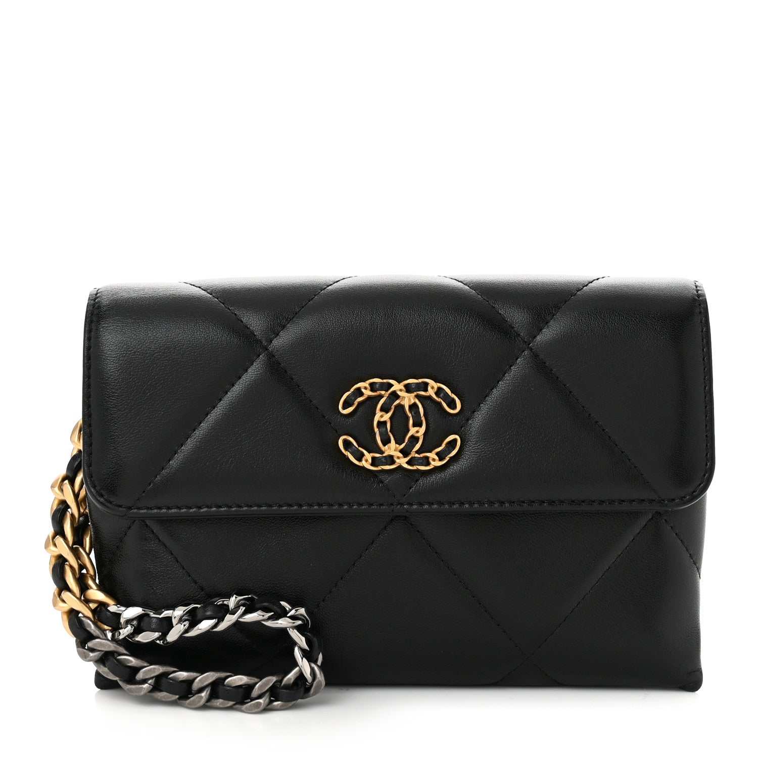 Chanel Lambskin Quilted Chanel 19 Flap Clutch Black 1 of 12