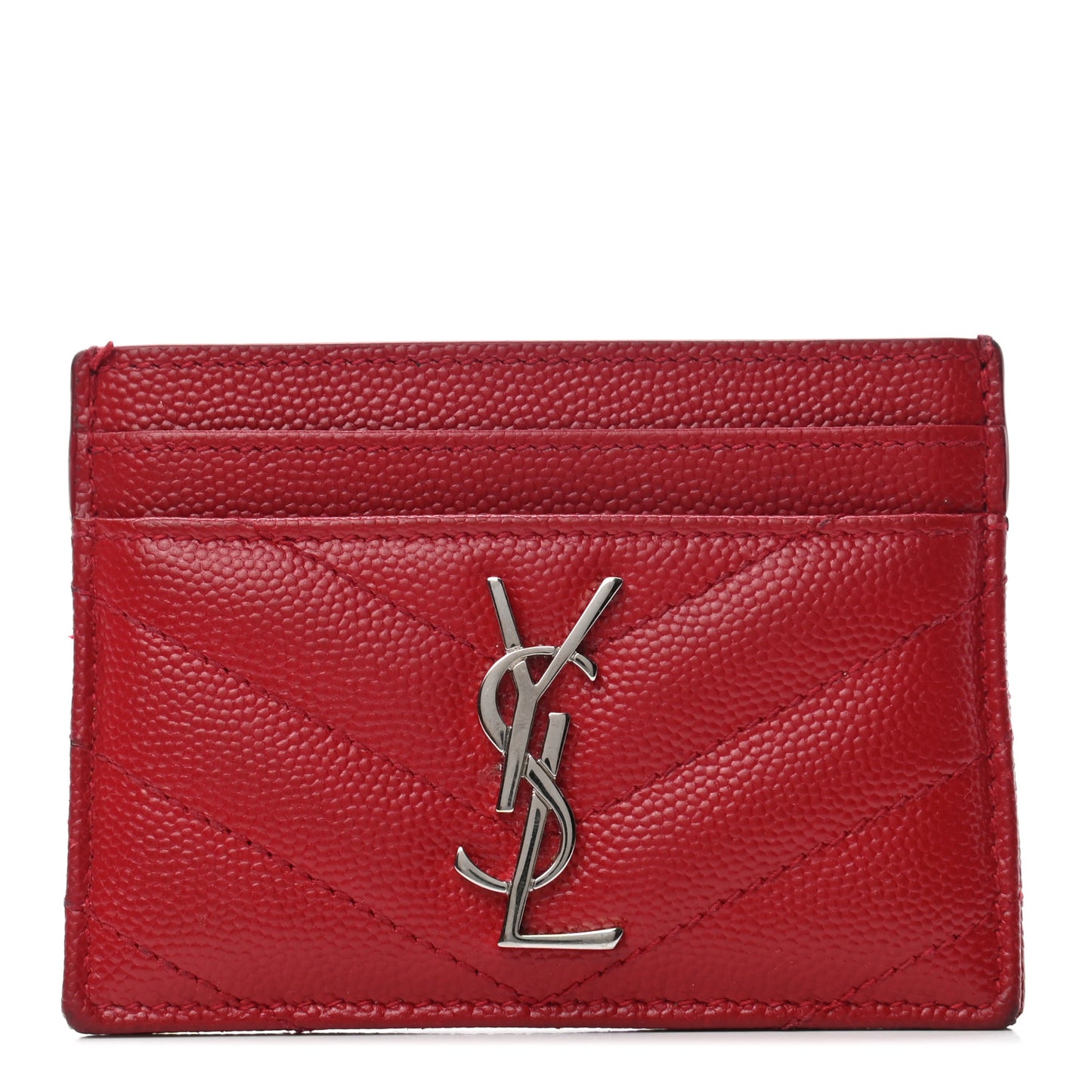 Grain De Poudre Matelasse Chevron Monogram Credit Card Case New Red