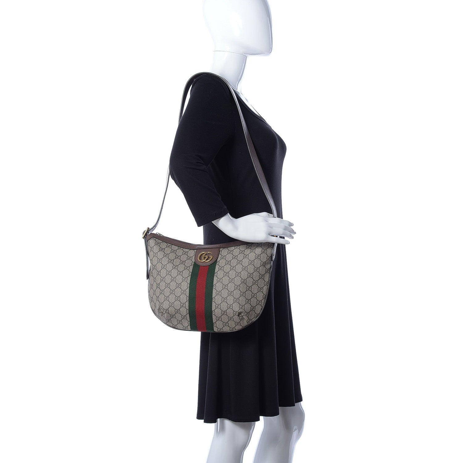 Gucci GG Supreme Monogram Web Small Ophidia Half Moon Hobo Brown 2 of 9