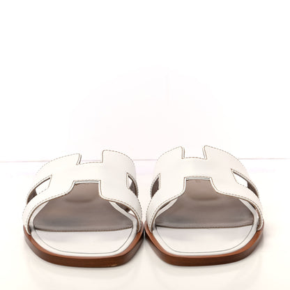 Hermes Box Calfskin Oran Sandals 38 White 2 of 11
