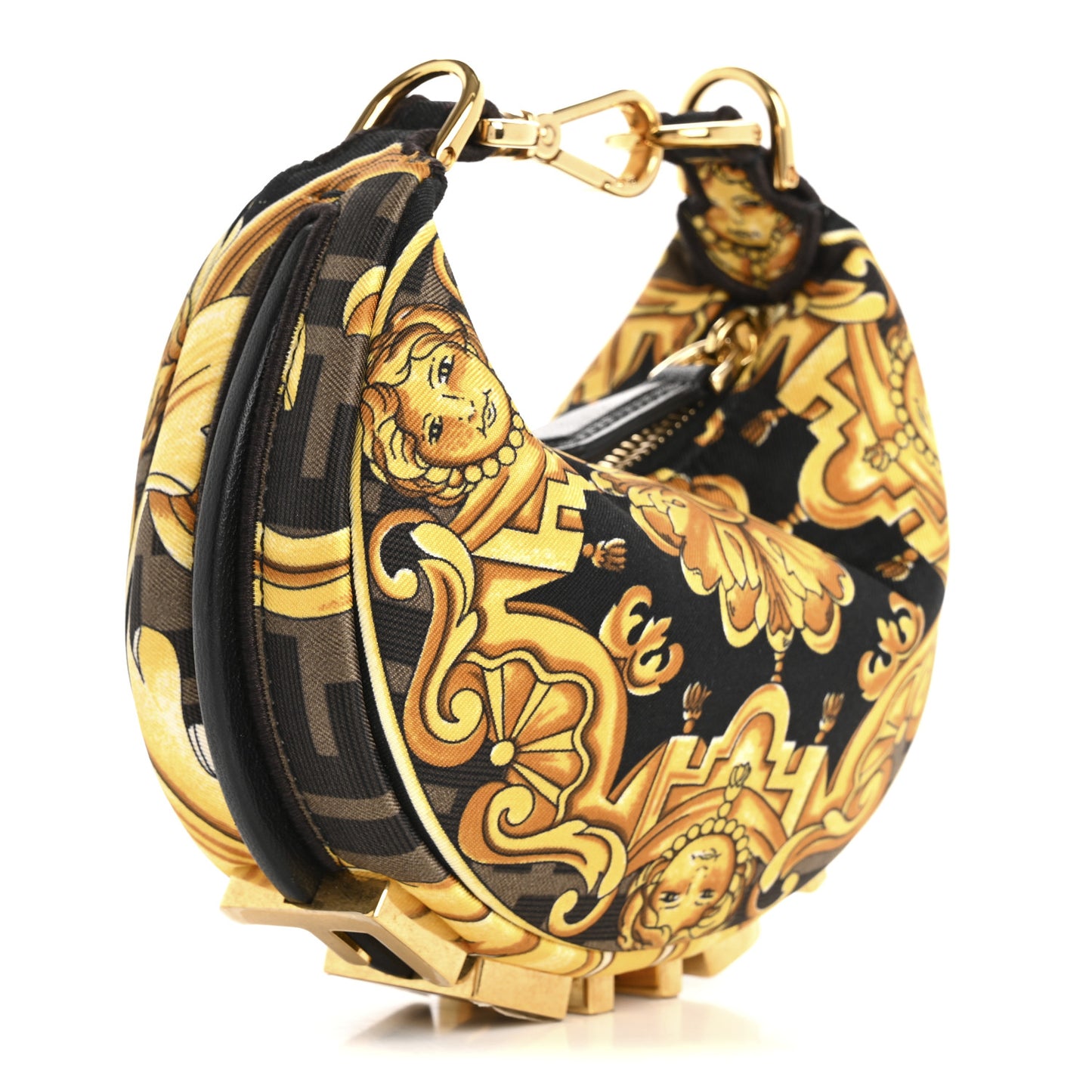 X VERSACE Silk Fendace Baroque Nano Fendigraphy Hobo Charm Black Gold