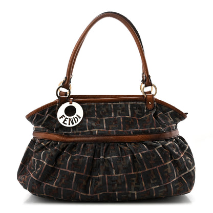 Fendi Zucca Calfskin Crocodile Embossed Large Chef Shopper Tote Tobacco 1 of 11
