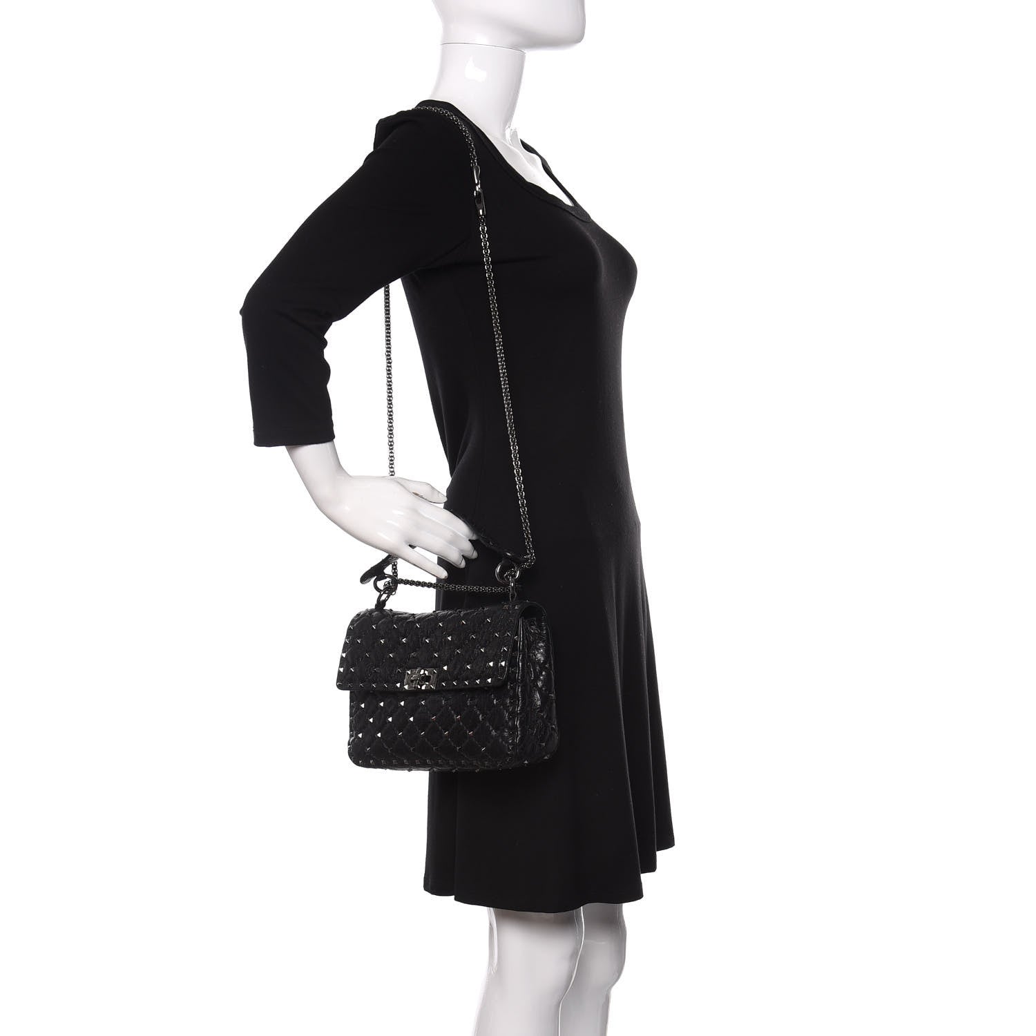 Valentino Garavani Craquele Nappa Medium Rockstud Spike Shoulder Bag Black 2 of 9